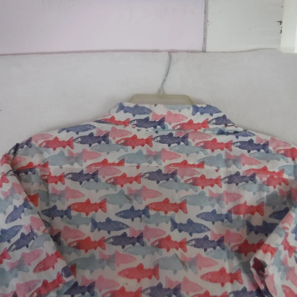 J.CREW Shirt Boy's Large Slim Fit‎ Short Sleeve Button Down All Over Fish Print